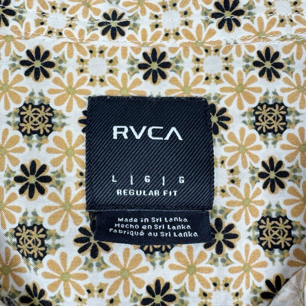 RVCA Shirt Mens Large Black Brown Floral Regular Fit Short Sleeve Button Down LG - Picture 10 of 16